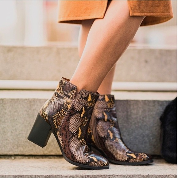 Franco Sarto Shoes - Franco Sarto Snakeskin Block Heel Square Toe Generous Bootie.